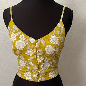 Amuse Society Mustard Yellow Floral Button-Front Crop Cami